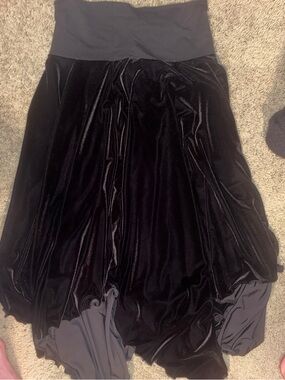 Black Velvet Asymmetrical Handkerchief Hem Skirt
